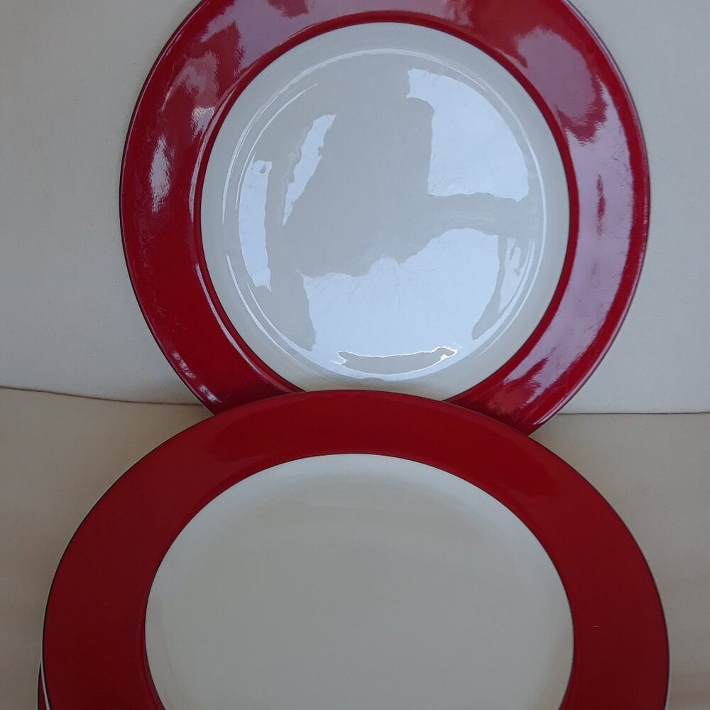 Kate Spade Lenox Rutherford Circle Red Bone China Round Dinner Plates